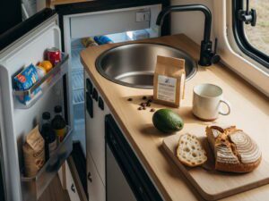 guide-fridge 압축식 냉장고와 싱크대가 결합된 캠핑카 주방 모듈
