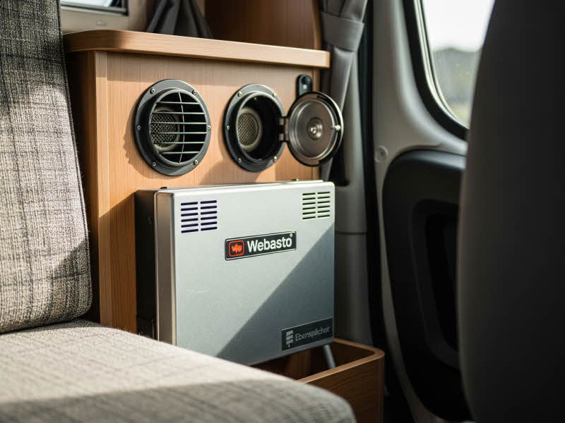 guide-heater 무시동 히터 송풍구에서 따뜻한 공기가 나오는 캠핑카 실내